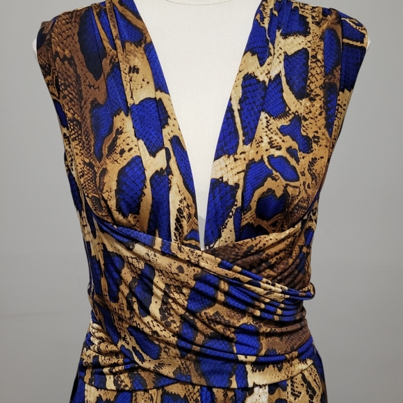 Venus blue reptile combo plunging grecian maxi dress size small - Picture 3 of 9